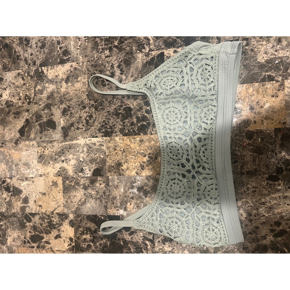 Freshwater Womens Bikini Top Crochet Lace Overlay Sage Green Size Small